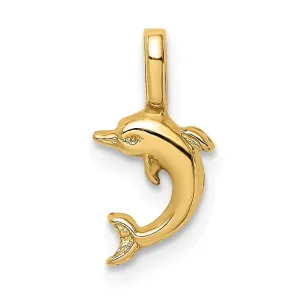 14k Yellow Gold Casted Solid Polished Finish Mini Jumping Dolphin with Fixed Bail Charm Pendant