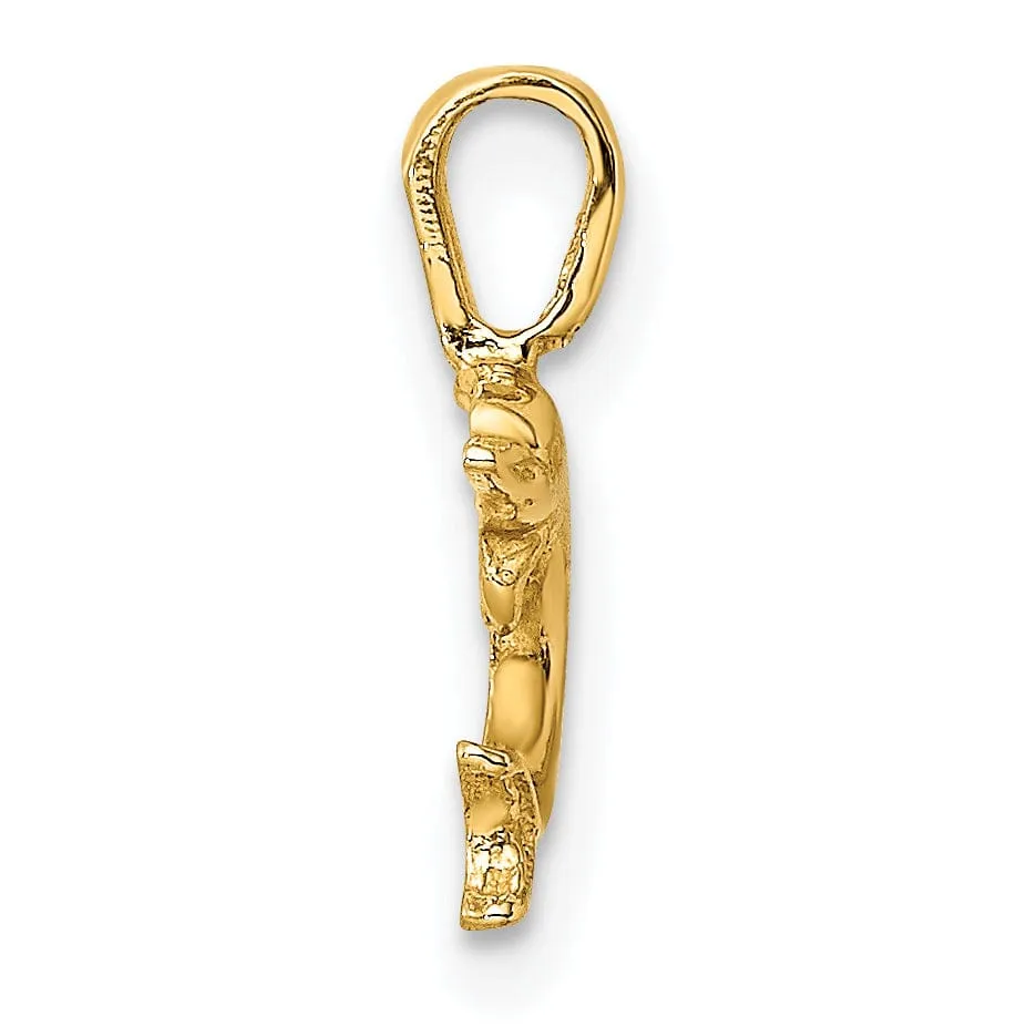 14k Yellow Gold Casted Solid Polished Finish Mini Jumping Dolphin with Fixed Bail Charm Pendant