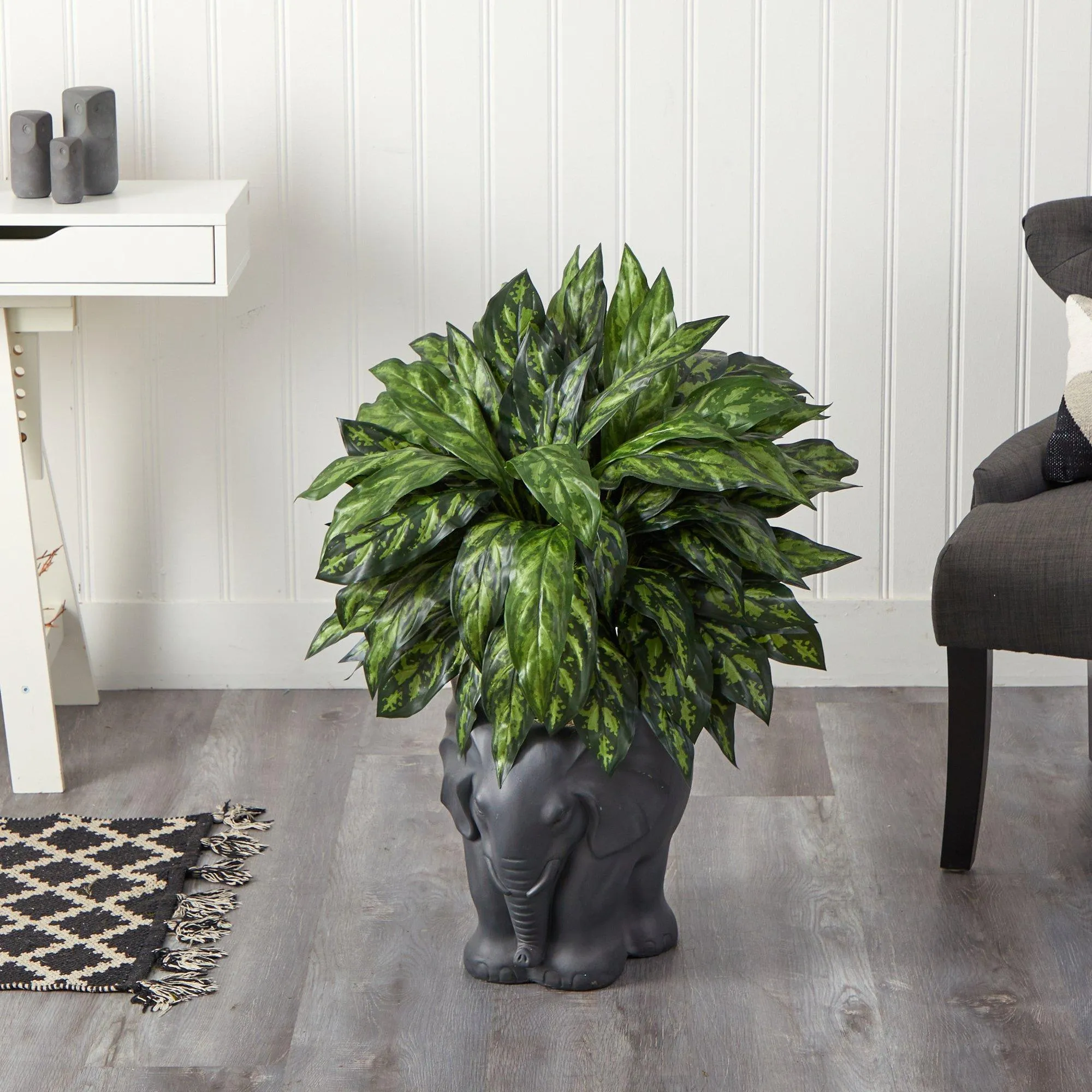 33” Silver King Artificial Plant in Black Elephant Shaped Planter