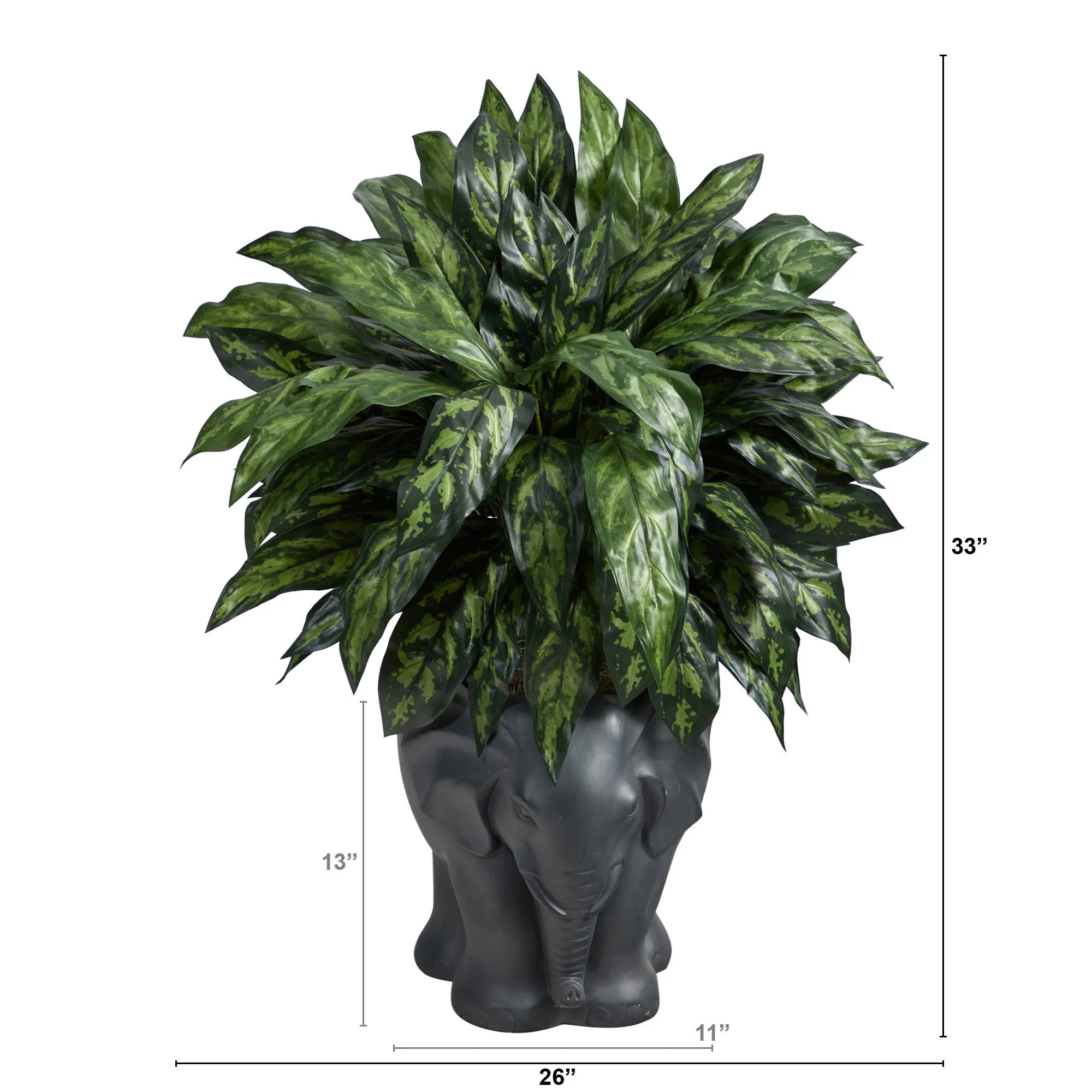 33” Silver King Artificial Plant in Black Elephant Shaped Planter