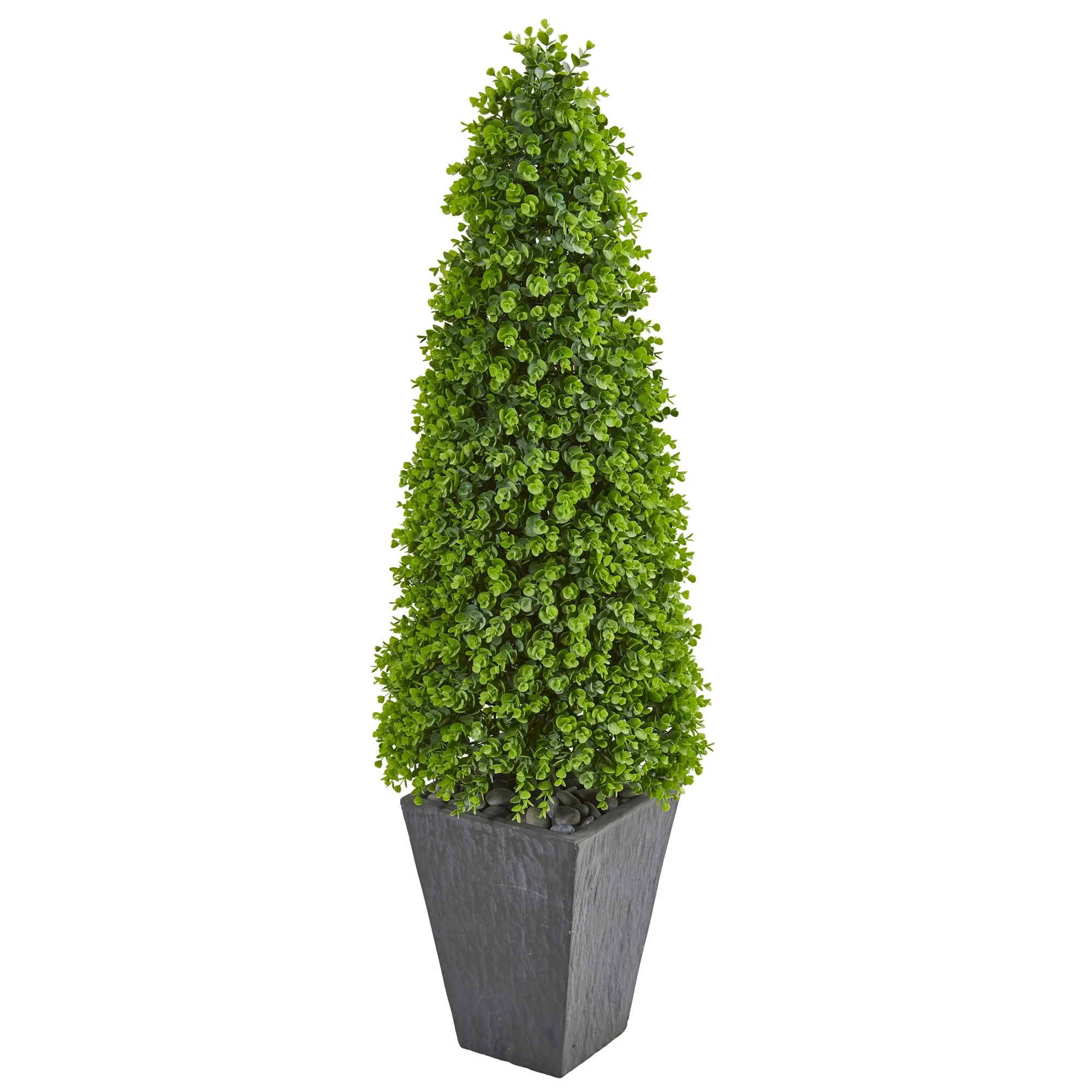 57" Artificial Eucalyptus Topiary Tree in Slate Planter (Indoor/Outdoor) - Low Maintenance, Life-Like & Vibrant Silk Trees For Busy People.