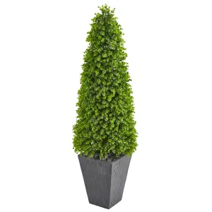 57" Artificial Eucalyptus Topiary Tree in Slate Planter (Indoor/Outdoor) - Low Maintenance, Life-Like & Vibrant Silk Trees For Busy People.