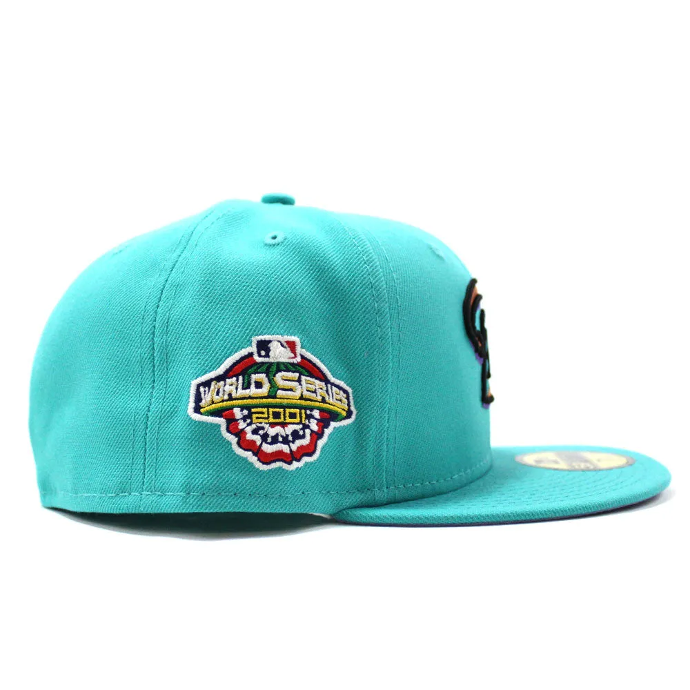 Arizona Diamondbacks 2001 World Series New Era 59Fifty Fitted Hat (Glow in the Dark Logo Teal Lavender Under Brim)