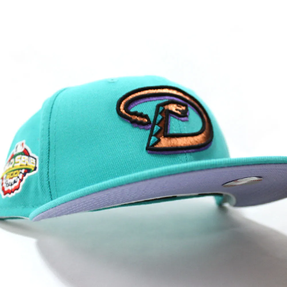 Arizona Diamondbacks 2001 World Series New Era 59Fifty Fitted Hat (Glow in the Dark Logo Teal Lavender Under Brim)