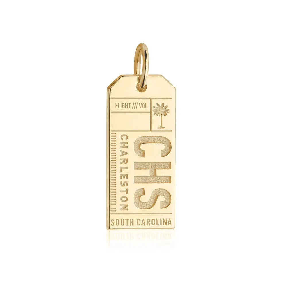 Charleston South Carolina USA CHS Luggage Tag Charm Solid Gold