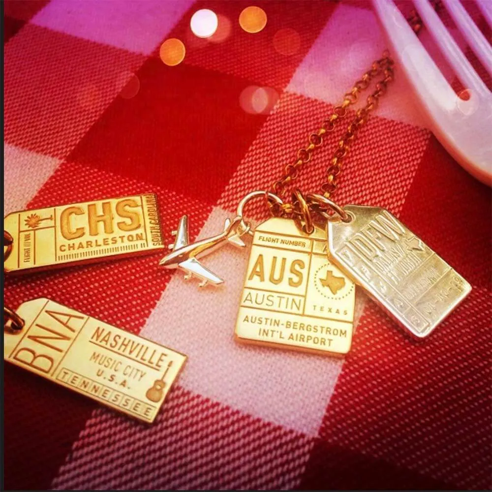 Charleston South Carolina USA CHS Luggage Tag Charm Solid Gold