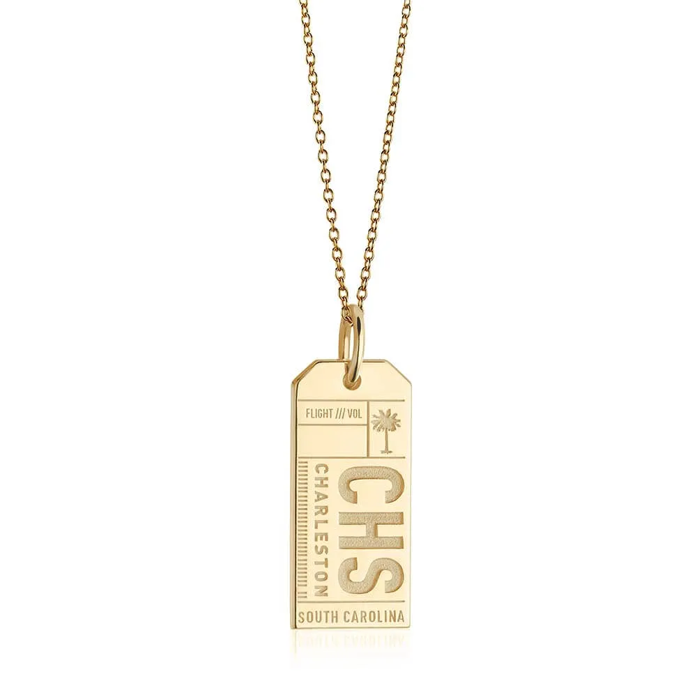 Charleston South Carolina USA CHS Luggage Tag Charm Solid Gold