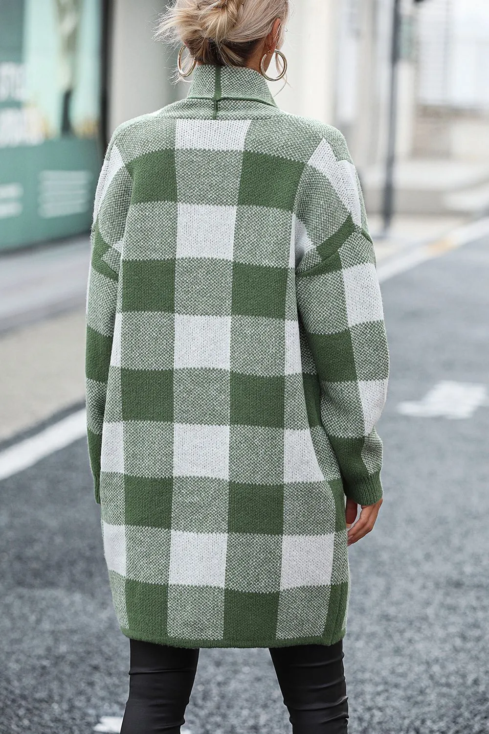 Checkered Cardigan with Pockets