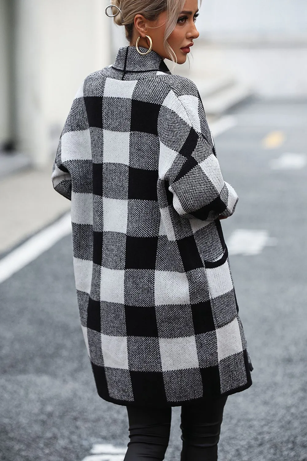 Checkered Cardigan with Pockets