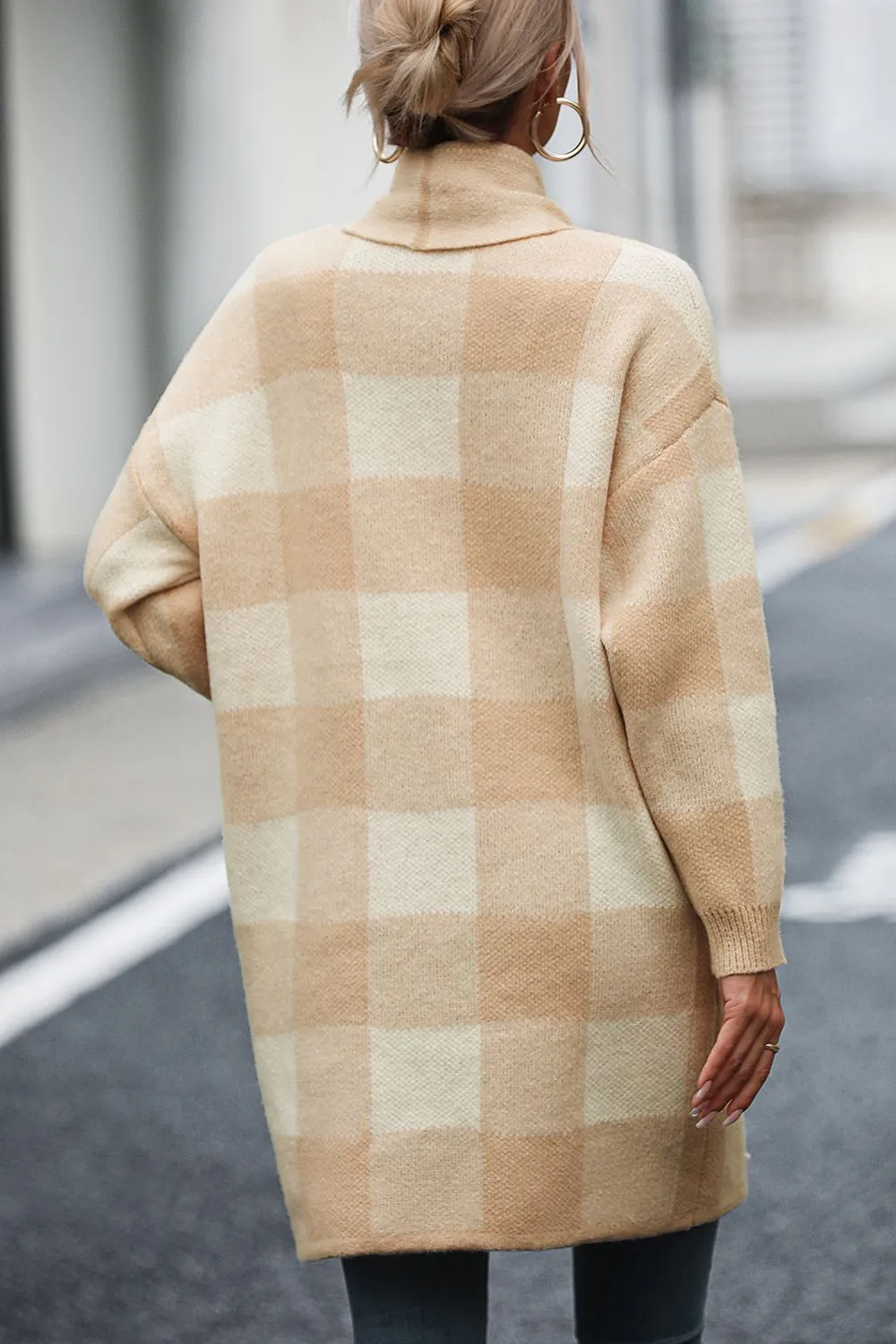 Checkered Cardigan with Pockets