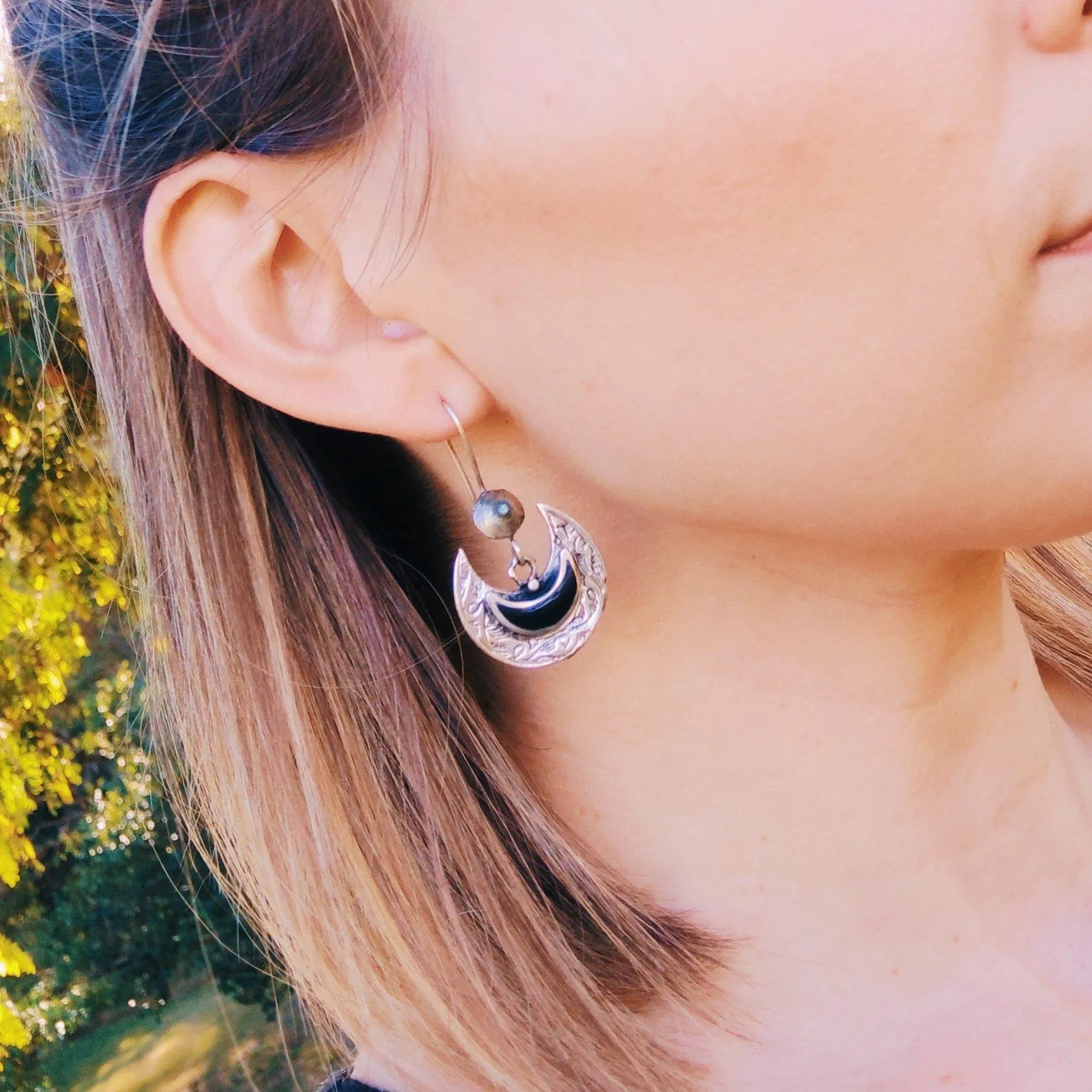Crescent Kuchi Tribal Earrings - Black