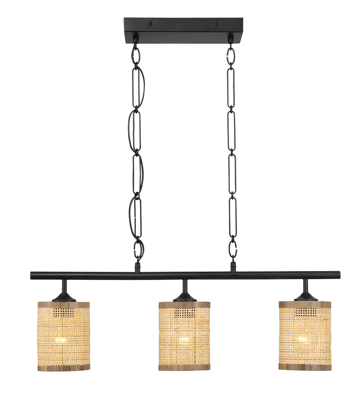 Elysian Three Lights Island With Natural Rattan Shade Farmhouse Chain Ceiling Lamp