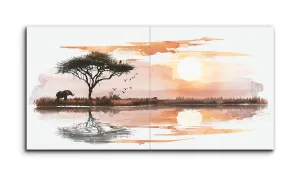 Golden Hour Serenade: African Savannah Diptych