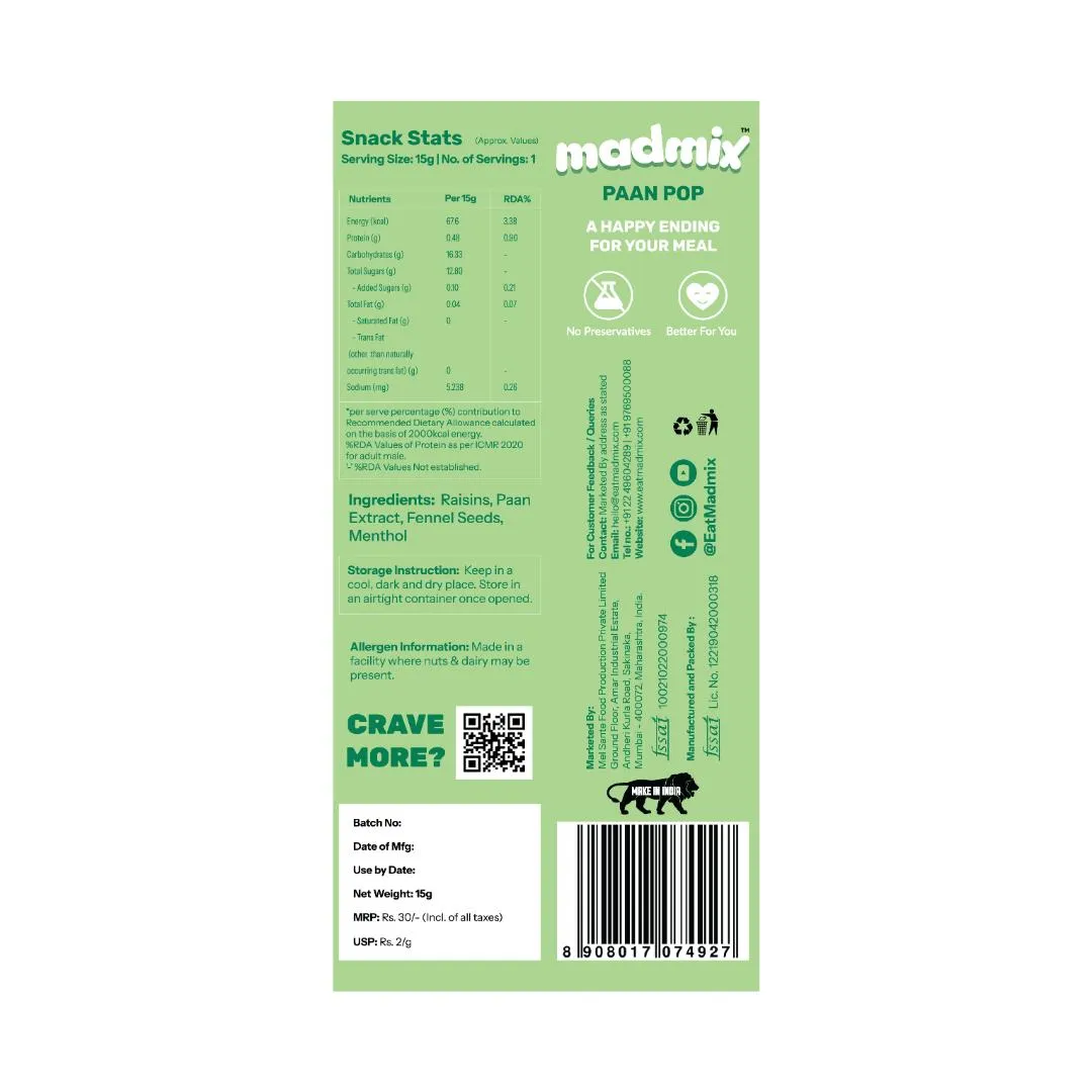 Madmix Raisins Paan Pack of 10 | 15 Grams Each