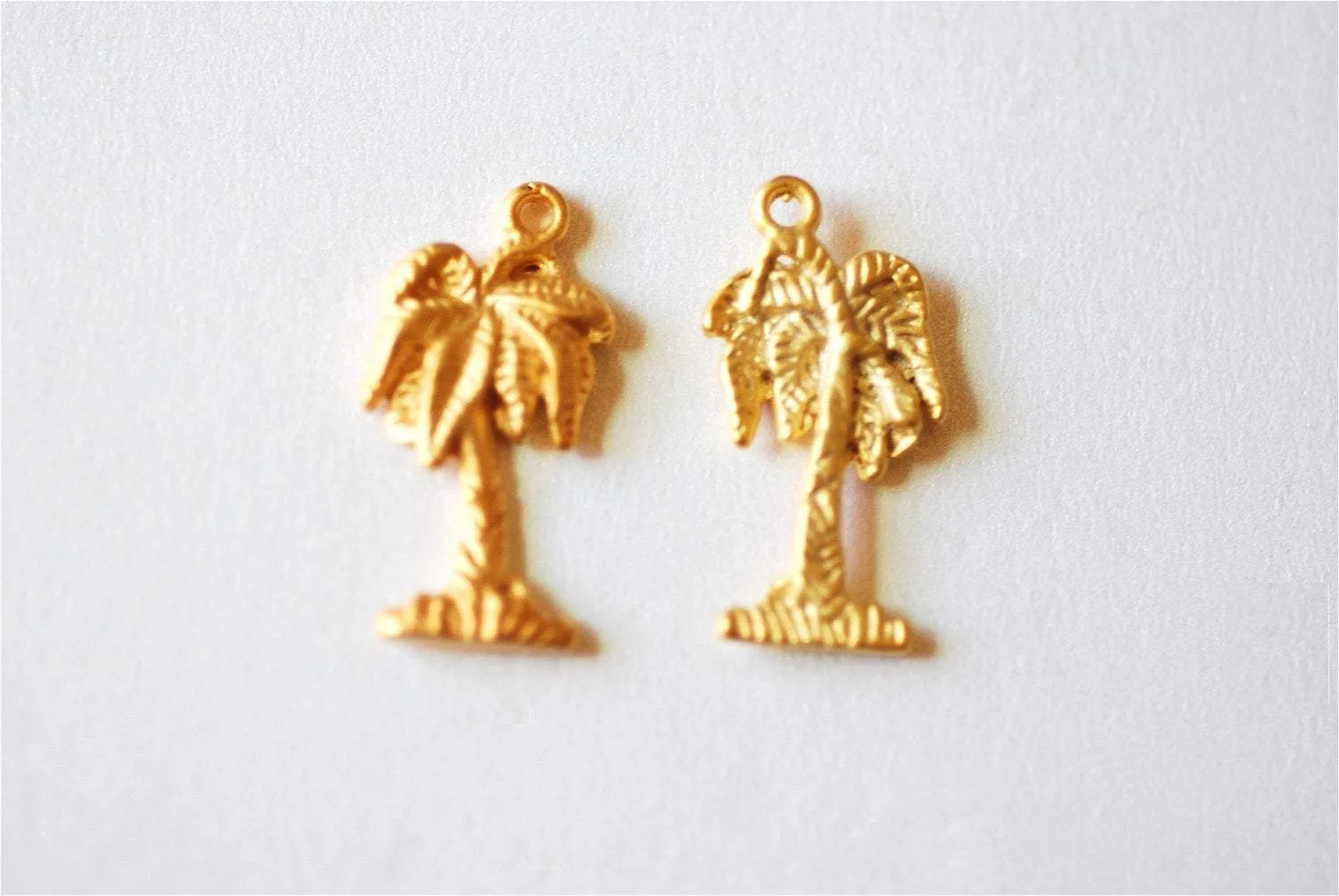 Matte Vermeil Wholesale Gold Tropical Palm Tree Charm Pendant- 18k gold plated over Sterling Silver, Gold Coconut Tree, Gold Pine Tree Charm, 237