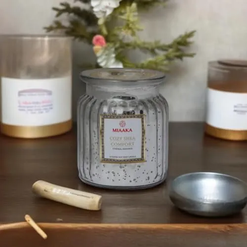 MIAAKA Ethereal Radiance Fluted Glass Jar Hand Poured Scented Candle Cozy Shea Comfort Fragrance 435gm