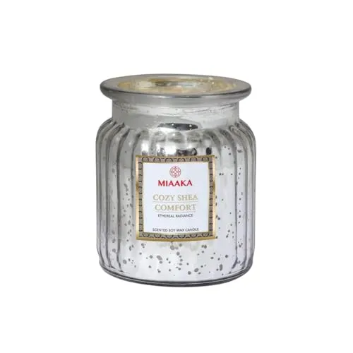 MIAAKA Ethereal Radiance Fluted Glass Jar Hand Poured Scented Candle Cozy Shea Comfort Fragrance 435gm
