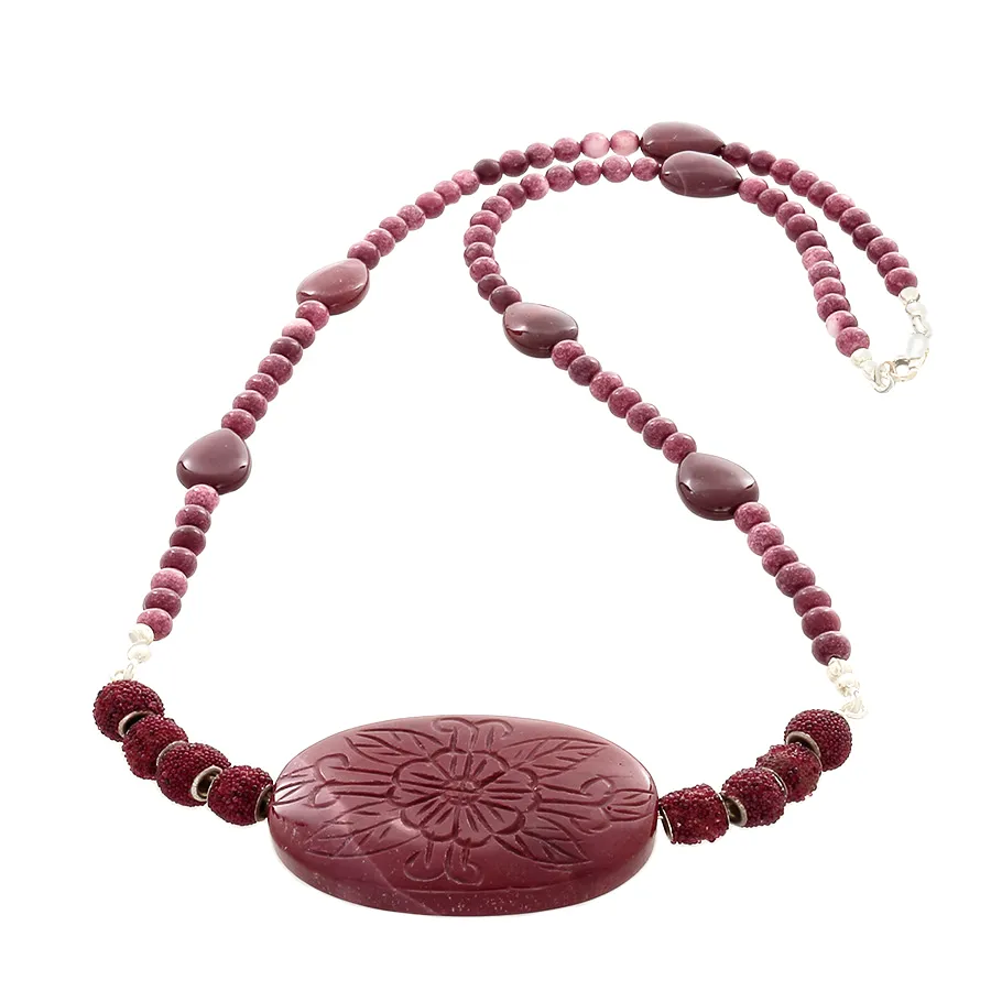 Mookite Rose carved pendant Necklace