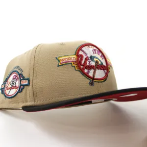 New York Yankees 100 Years New Era 59Fifty Fitted Hat (GITD KHAKI BURNT WOOD SCARLET Under Brim)