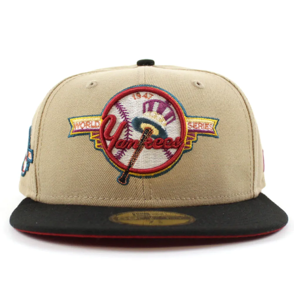 New York Yankees 100 Years New Era 59Fifty Fitted Hat (GITD KHAKI BURNT WOOD SCARLET Under Brim)