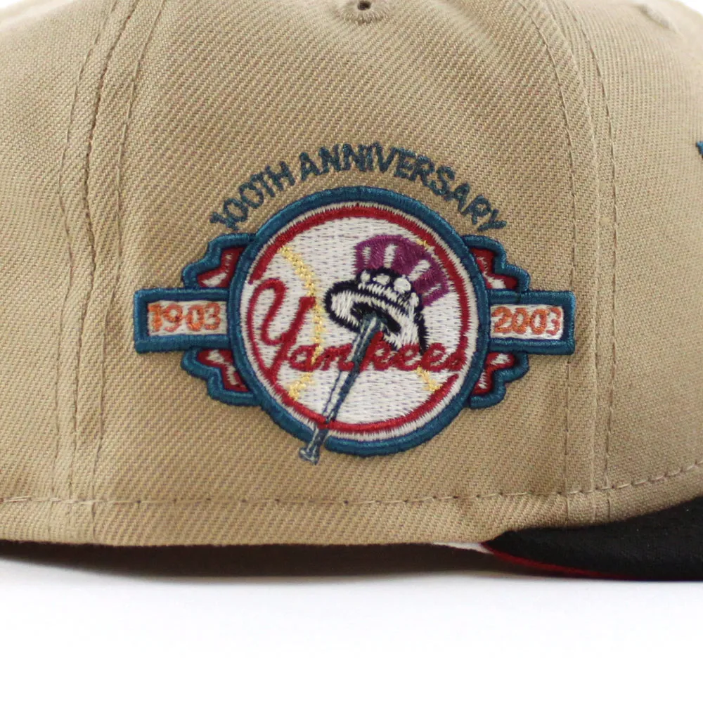 New York Yankees 100 Years New Era 59Fifty Fitted Hat (GITD KHAKI BURNT WOOD SCARLET Under Brim)