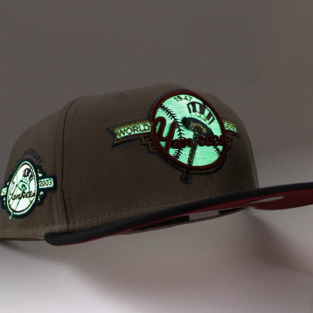 New York Yankees 100 Years New Era 59Fifty Fitted Hat (GITD KHAKI BURNT WOOD SCARLET Under Brim)