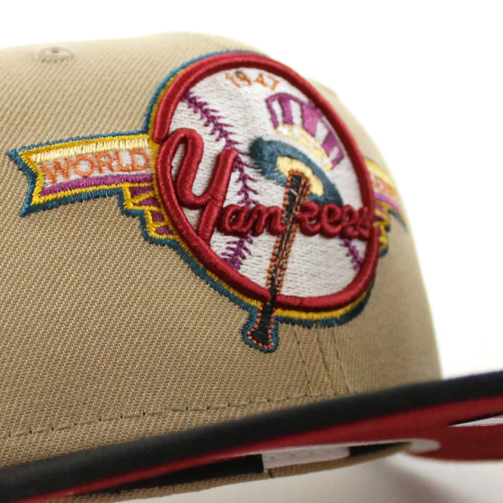 New York Yankees 100 Years New Era 59Fifty Fitted Hat (GITD KHAKI BURNT WOOD SCARLET Under Brim)