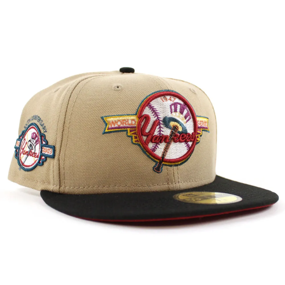 New York Yankees 100 Years New Era 59Fifty Fitted Hat (GITD KHAKI BURNT WOOD SCARLET Under Brim)