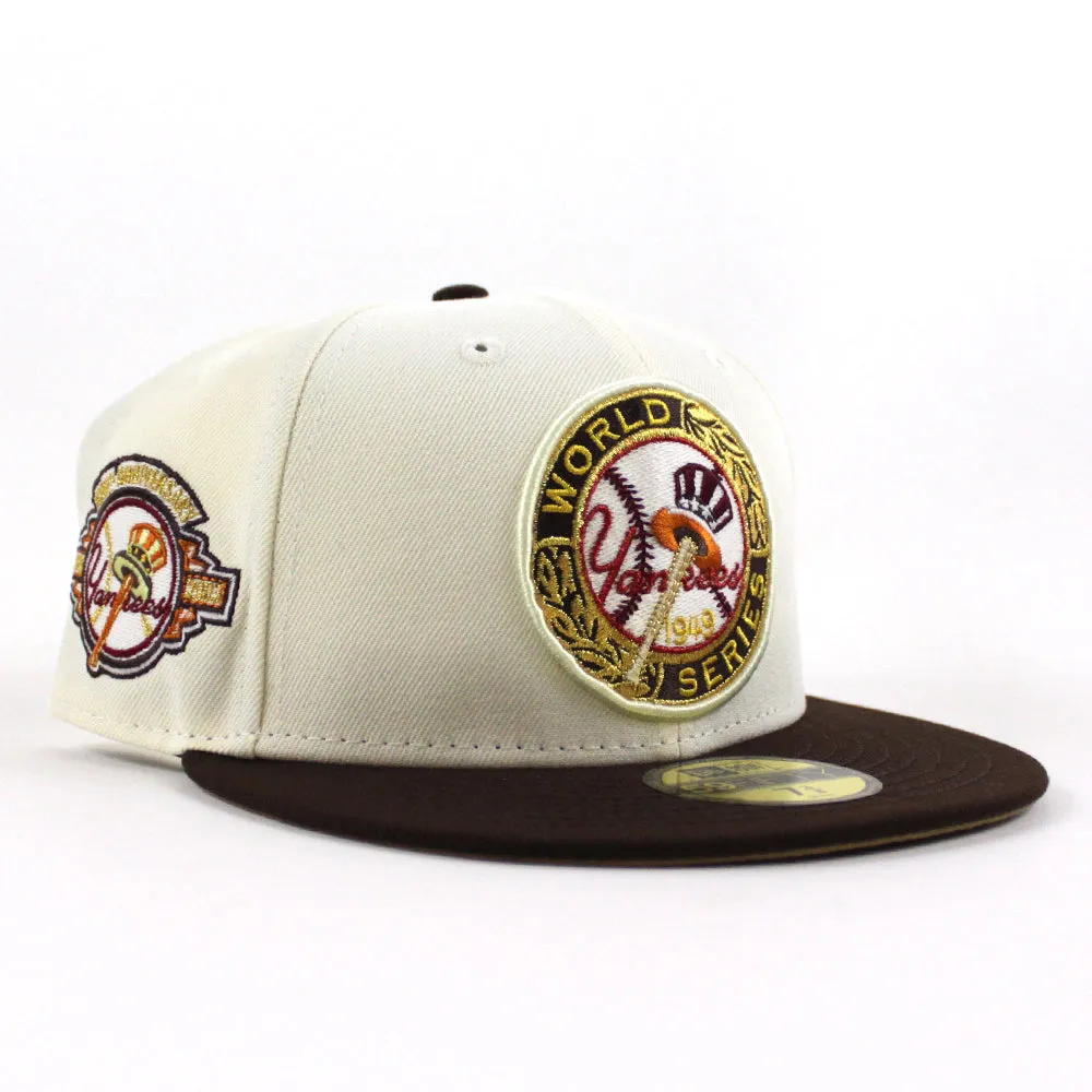New York Yankees 1949 World Series 100TH ANNIVERSARY New Era 59Fifty Fitted Hat (Glow in the Dark CHROME WHITE BURNT WOOD POLY KHAKI Under Brim)