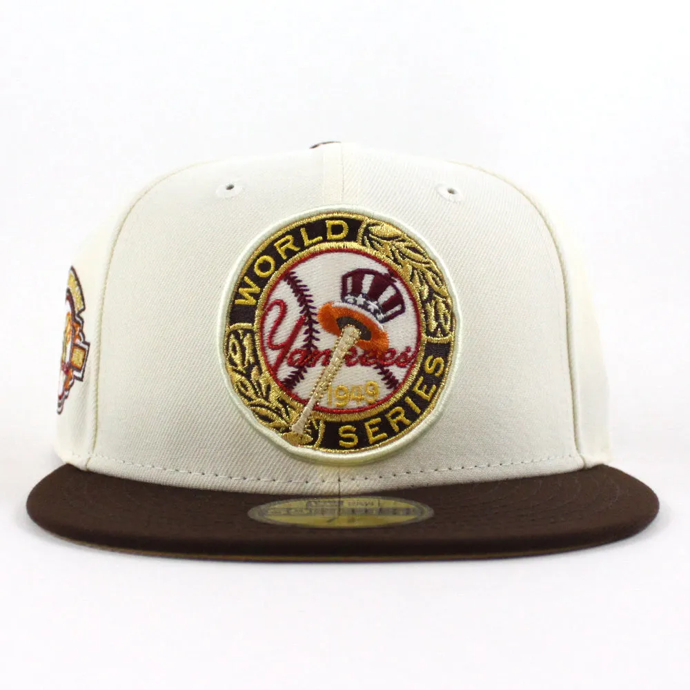New York Yankees 1949 World Series 100TH ANNIVERSARY New Era 59Fifty Fitted Hat (Glow in the Dark CHROME WHITE BURNT WOOD POLY KHAKI Under Brim)