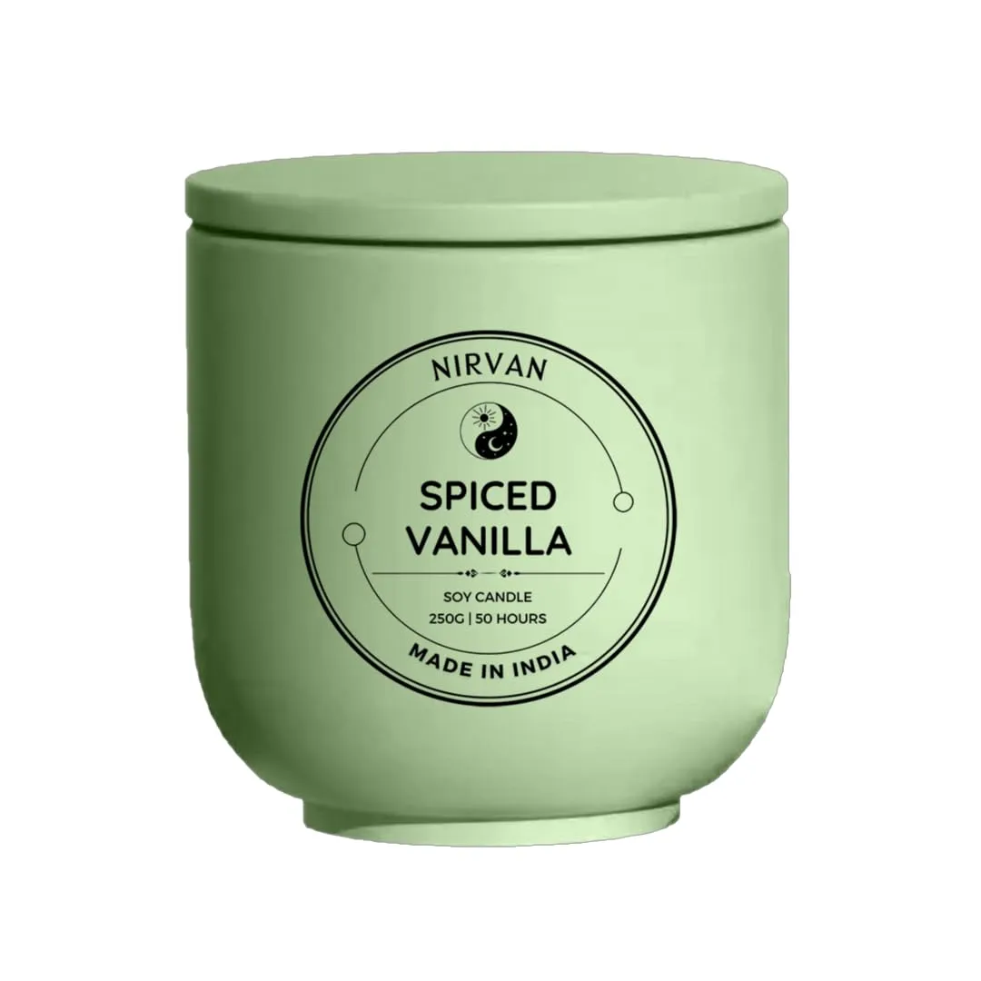 Nirvan Spiced Vanilla Scented Candle, Fragrance of Vanilla, Cinnamon & Anise, 250gm of Soy Wax, Up to 50 Hours, Eco-Friendly O.G. Aesthetic Jar