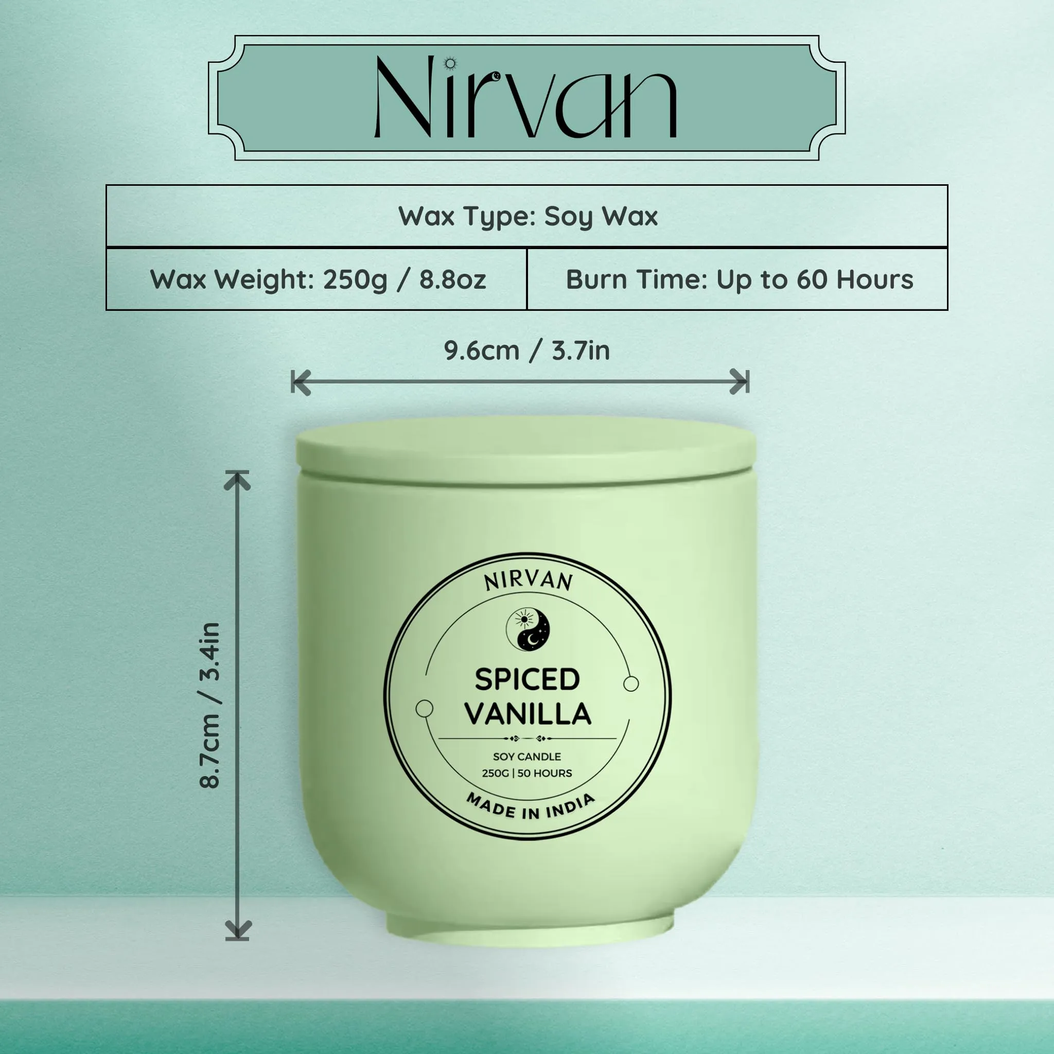 Nirvan Spiced Vanilla Scented Candle, Fragrance of Vanilla, Cinnamon & Anise, 250gm of Soy Wax, Up to 50 Hours, Eco-Friendly O.G. Aesthetic Jar