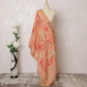 Peach Blossom Brocade Dupatta with Delicate Floral Patterns - 225x80 cm, Made in India-D19101