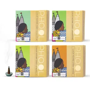 PHOOL LUXURY INCENSE Natural Incense Cones (Bundle Pack Of 4) I Citral Fragrances - Citronella, Eucalyptus, Lemongrass, Orange I 100% Organic Dhoop Cones | Natural Mosquito Repellents