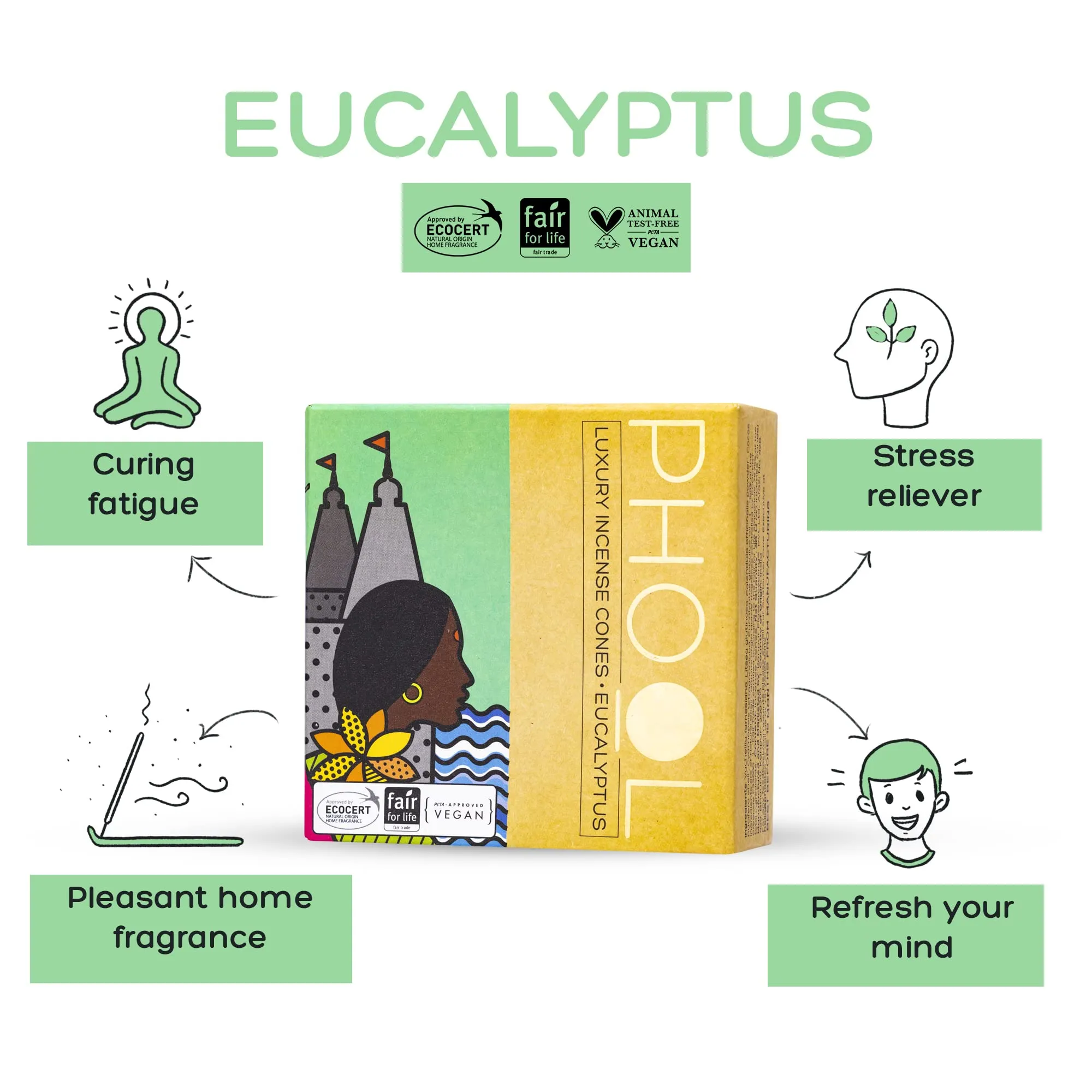 PHOOL LUXURY INCENSE Natural Incense Cones (Bundle Pack Of 4) I Citral Fragrances - Citronella, Eucalyptus, Lemongrass, Orange I 100% Organic Dhoop Cones | Natural Mosquito Repellents