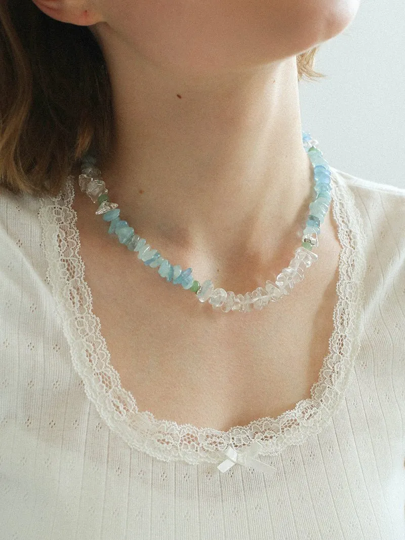 Refreshing Aquamarine Irregular Stone Beaded Necklace