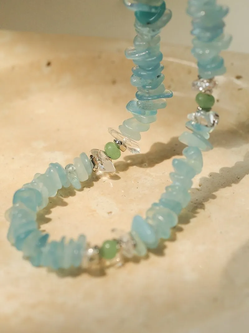 Refreshing Aquamarine Irregular Stone Beaded Necklace