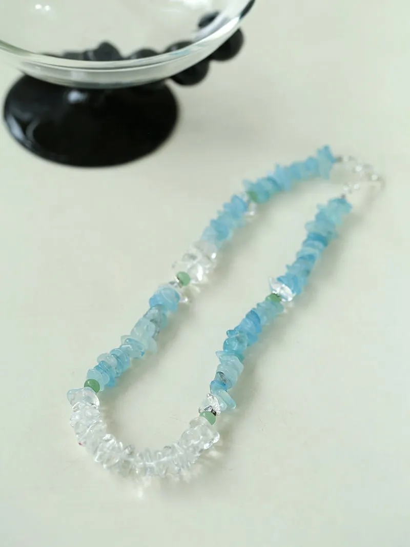 Refreshing Aquamarine Irregular Stone Beaded Necklace