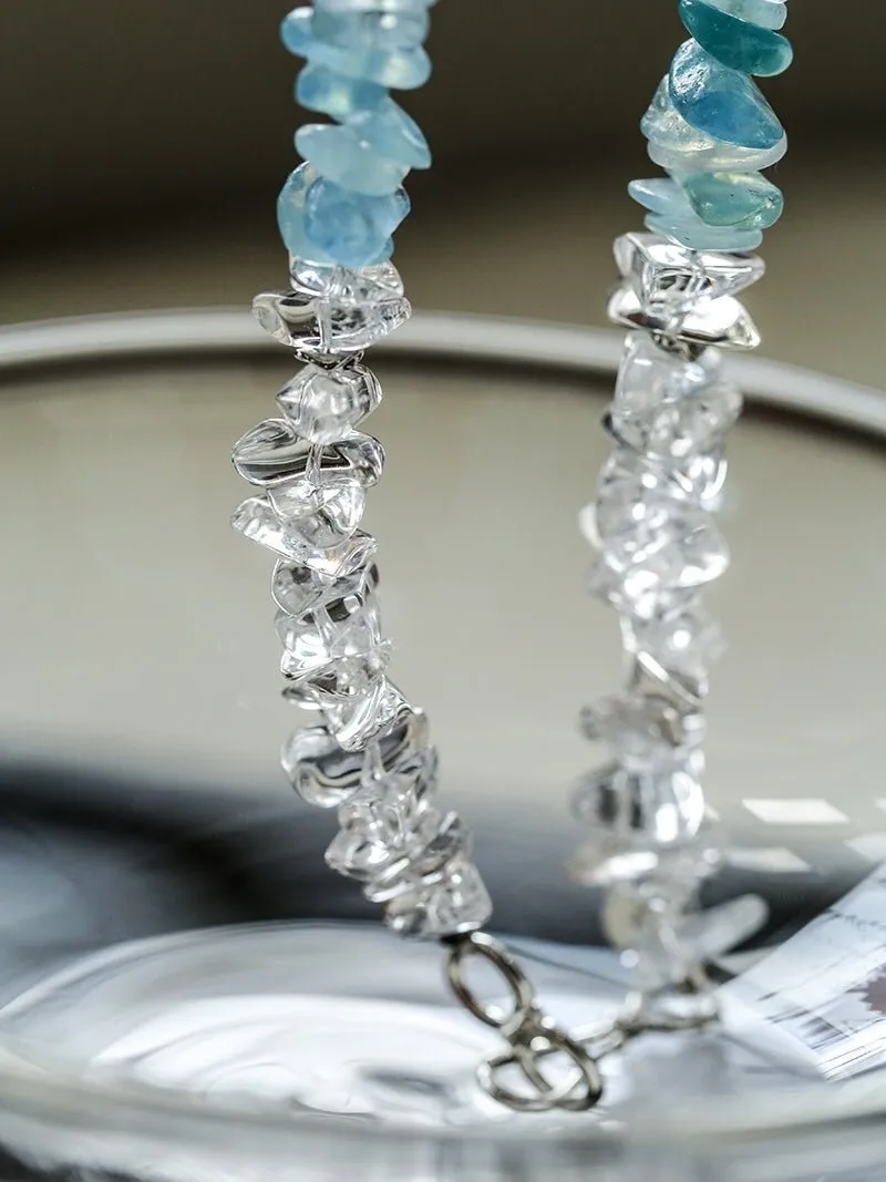 Refreshing Aquamarine Irregular Stone Beaded Necklace