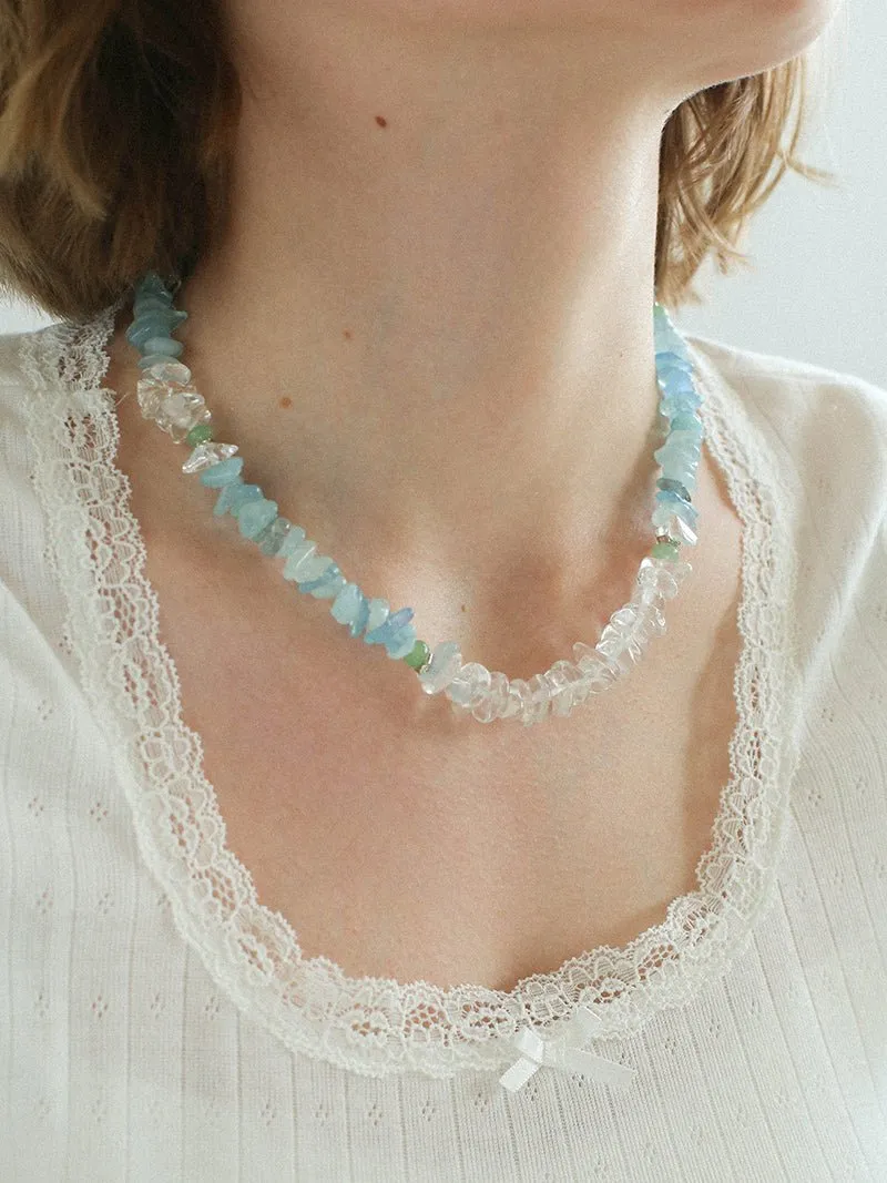 Refreshing Aquamarine Irregular Stone Beaded Necklace