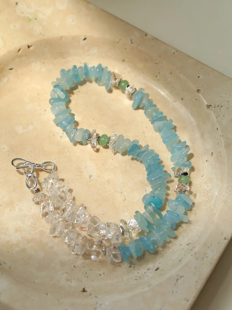 Refreshing Aquamarine Irregular Stone Beaded Necklace