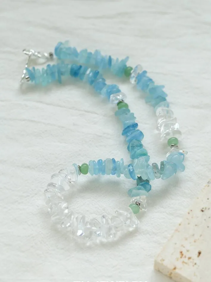 Refreshing Aquamarine Irregular Stone Beaded Necklace