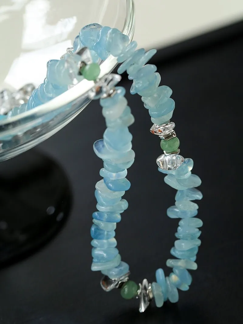 Refreshing Aquamarine Irregular Stone Beaded Necklace