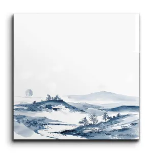 Serene Blue Landscape with Ethereal Moon