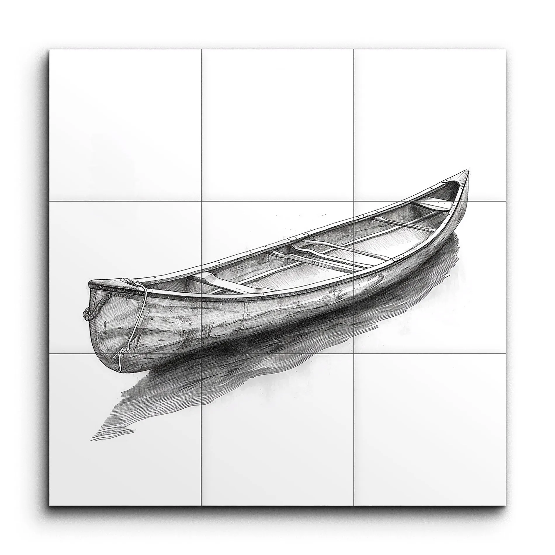 Serene Canoe Reflection: Monochromatic Masterpiece