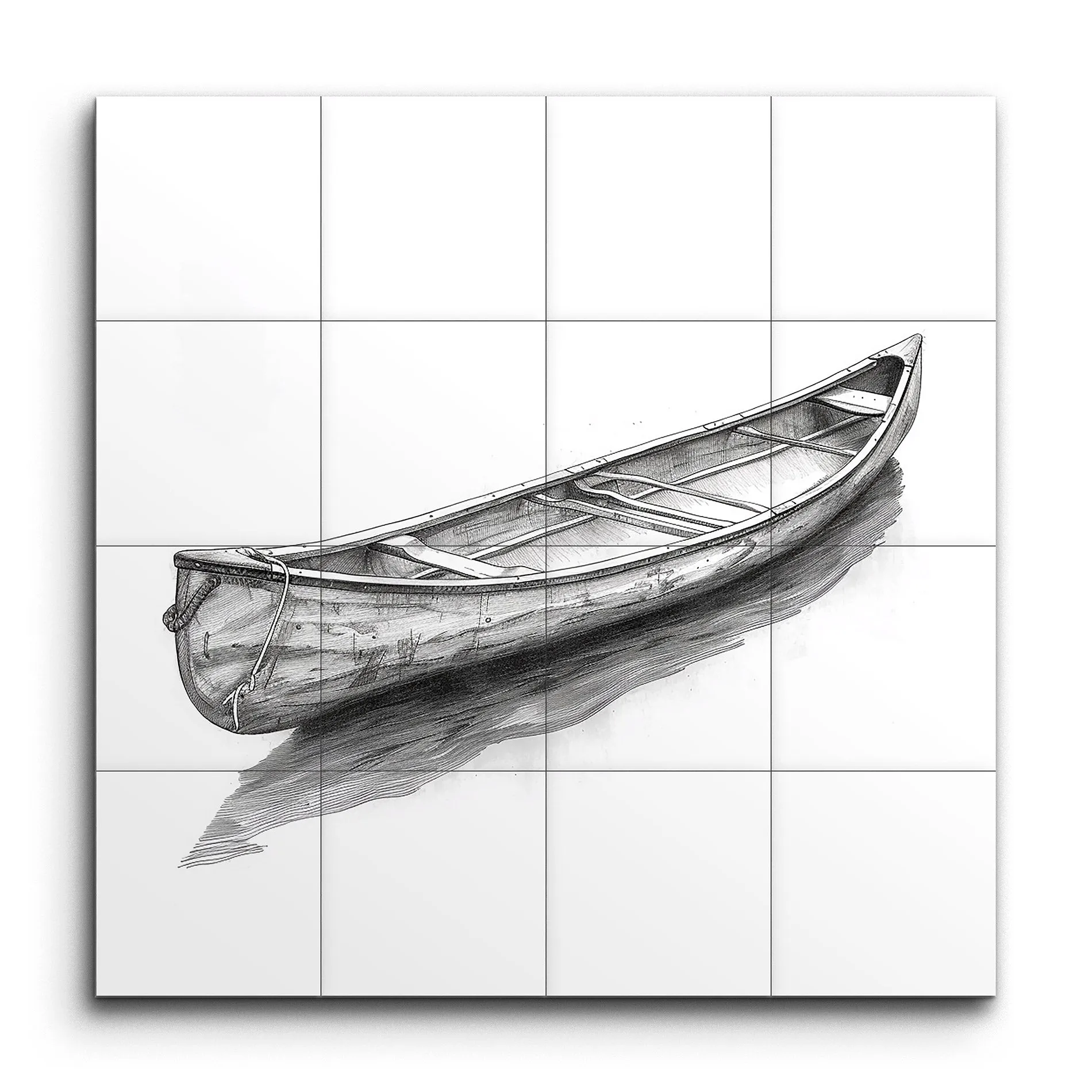 Serene Canoe Reflection: Monochromatic Masterpiece