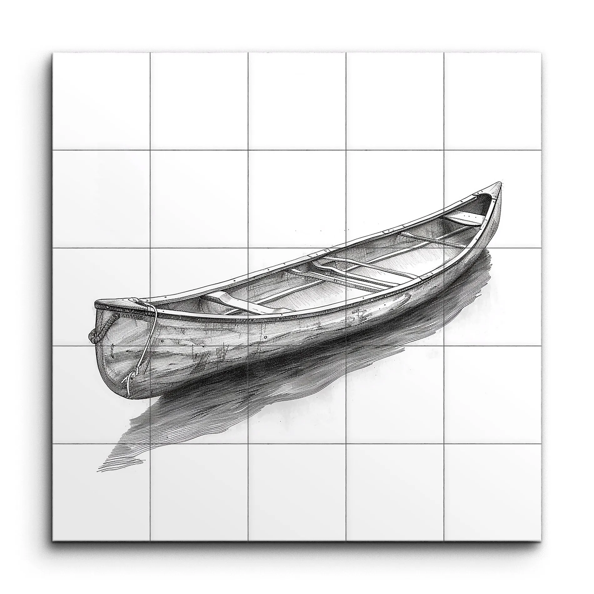 Serene Canoe Reflection: Monochromatic Masterpiece