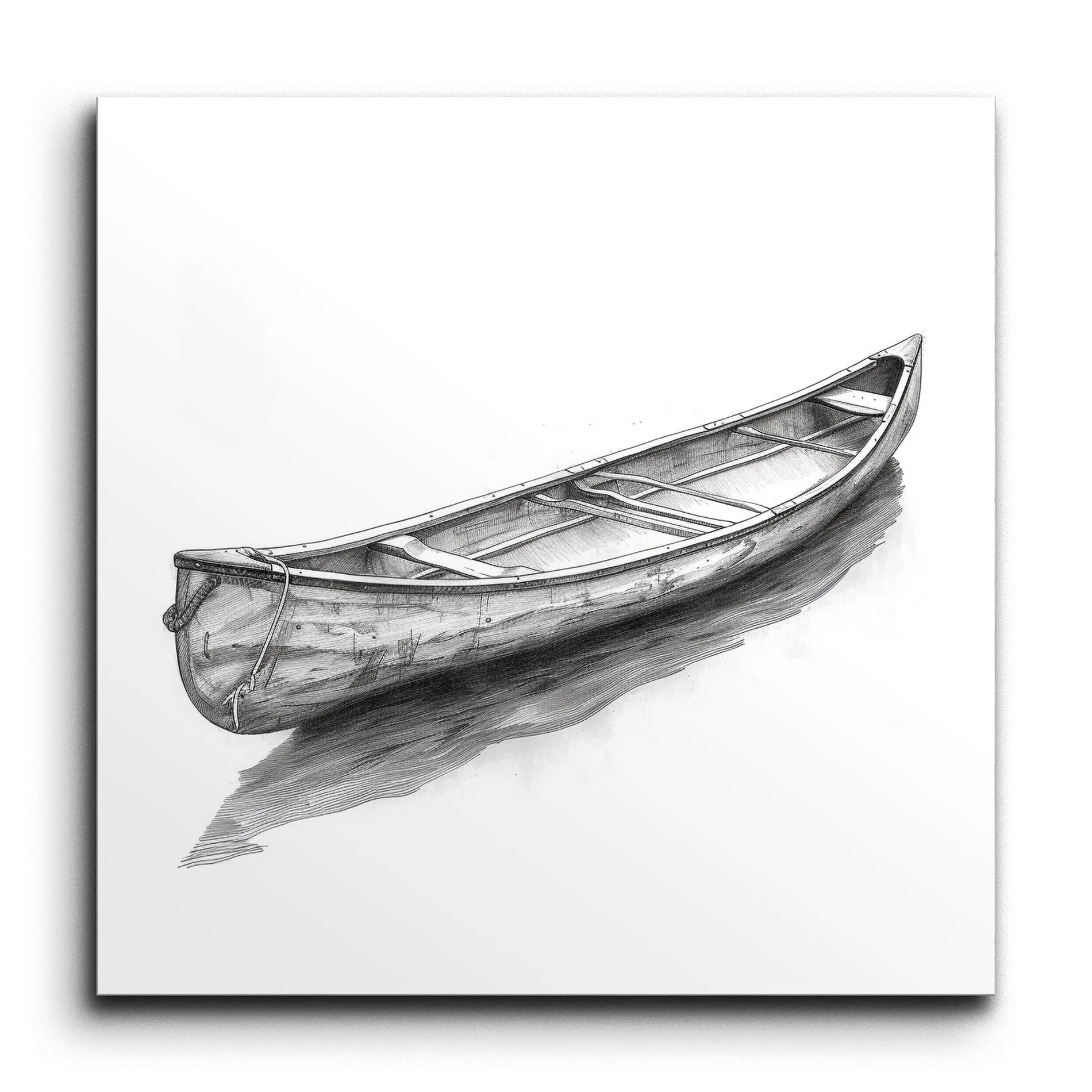 Serene Canoe Reflection: Monochromatic Masterpiece