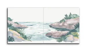 Serene Coastal Harmony: Pastel Seascape Panels