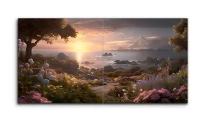 Serene Garden to Sea: Diptych Landscape